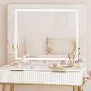 Makeup Vanity Desk with Lights and Mirror, Small Makeup Vanity Table with 2 Drawers, Dressing Table with 3 Adjustable Lighting Color, Small Makeup Desk for Bedroom, White with Gold Leg