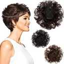 7x10cm Small Area Short Curly Human Hair Topper Fluffy Curly Hair Topper Clip in Toupee Hairpieces Top Crown Topper Hair Replacement Wiglets Weavy Topper Hair Pieces for Women Dark Brown