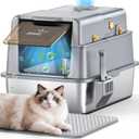 L7 Ultra-Stainless Steel Litter Box with Smart Odor Control System, XXL Extra Large Enclosed Metal Cat Litter Box with Lid for Kitty&Big Cats, High Sided Enclosure with Scoop & Mat, Anti-Leakage-Grey