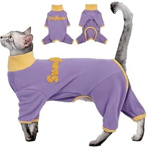 2XL Cat Onesies for Large Breeds - Purple,Sticky Hair Pajamas with Long Sleeves,Anti-Shedding & Anti-Licking Cat Clothes,Outing Wear Protecting the Skin,Indoor Sleeping Daily Wear