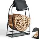 35 Inches Firewood Log Rack Hoop with Cover & Tray, Heavy Duty Solid Steel Fire Wood Storage Rack and Cover Set with Zipper for Outdoor/Indoor, Round Log Holder with 33in Tray, Waterproof Cover