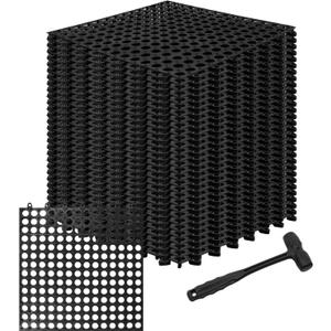 24 Pack Garage Floor Tiles, 12x12 Inch Interlocking Drainage Tiles Non-Slip Deck Tile with Holes for Bathroom, Pool Deck, Gym, Garage, Kitchen & Wet Areas, Easy Splicing Anti-Fatigue Mat, Black