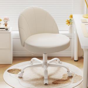 Velvet Vanity Chair with Wheels, Height Adjustable Swivel Makeup Chair, Armless Small Desk Chair for Bedroom/Office/Vanity Table, 250 lbs Capacity (Velvet, White)