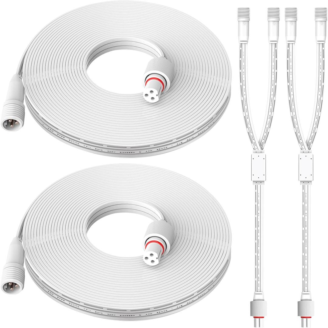2 Set 16FT Permanent Outdoor Lights Extension Cable with Y-Splitter (1 Female to 2 Male), IP68 Waterproof Extension Cord, 3 Pin Power Cord for Go-vee H705A H705B H705C H706A H706B H706C