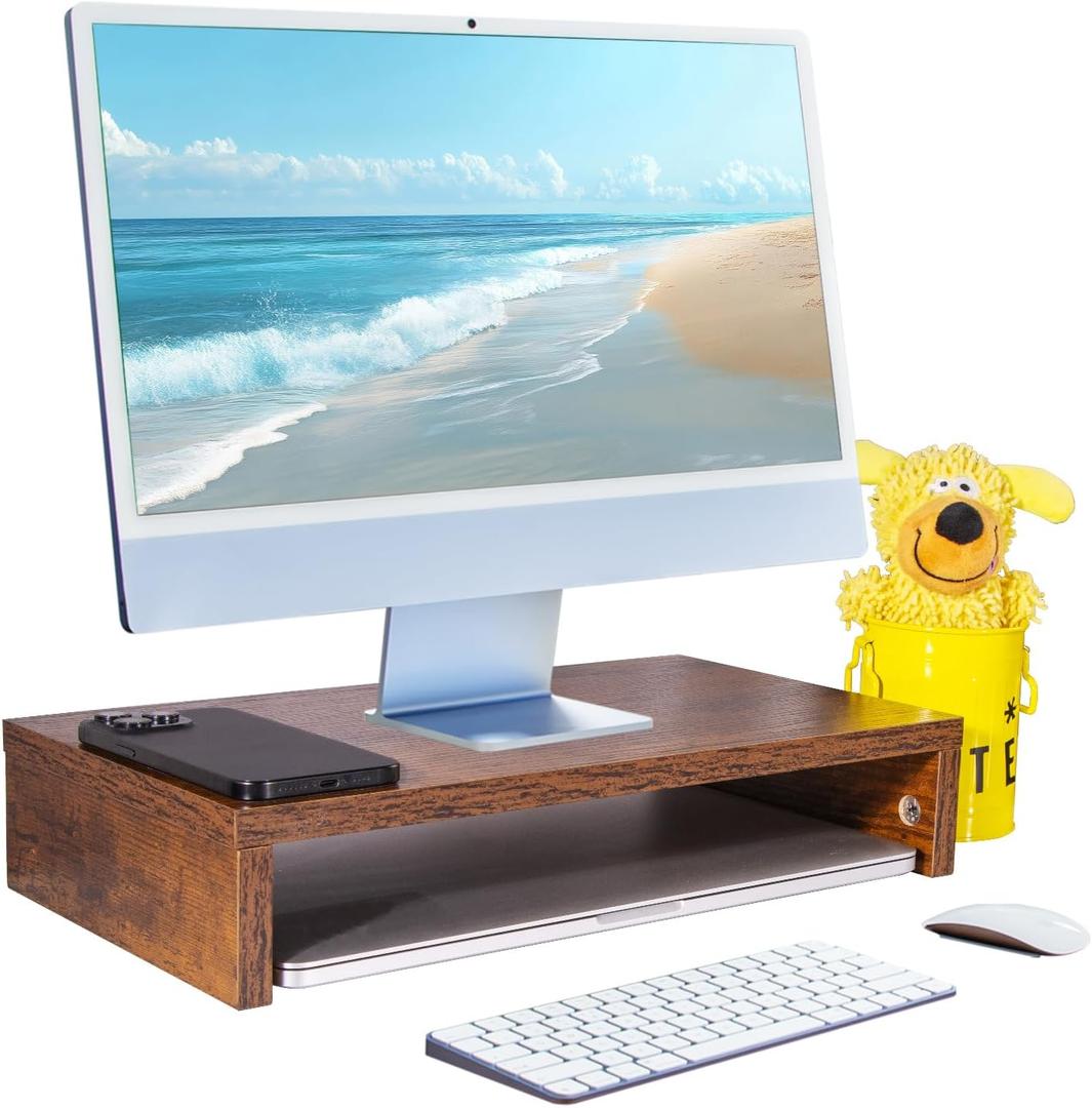 Monitor Stand Riser, Computer Stand, Desk Organizers and Accessories, Laptop Shelf Computer Monitor Riser with Storage for TV Screen PC Printer (Rust Brown-15.75inch)