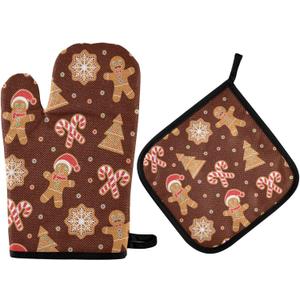 QUGRL Christmas Gingerbread Candy Oven Mitts and Pot Holders Set Merry Xmas Kitchen Oven Gloves Hot Pads Heat Resistant Handling Cooking Cookware Bakeware BBQ (Pattern7)