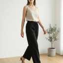 Cotton Linen Pants for Women Casual Wide Leg Trousers with Pockets | High Waist, Drawstring Elastic Waist, Palazzo Pants, Lightweight Lounge, Work Lounge Pant Beach Vacation (Black, XL)