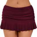 Halcurt Women's Mid Waisted Ruched Ruffle Swim Skirts with Hipster Sexy Bikini Swimsuit Bottoms (Red, L)