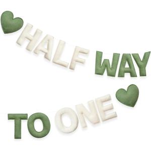 Sage Green Heart 1/2 Way to One Birthday Decoration Pre-Strung Handmade Felt Half Way To One Sign Banner for 6 Months Birthday Baby Boy Girl Neutral Decorations Party Nursery Home Wall Fireplace Decor