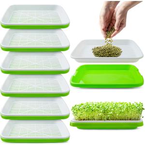 Pack 6 of Seed Sprouter Tray with Drain Holes,Seed Germination Tray Kit BPA Free Nursery,Soil-Free Wheatgrass Sprouter Microgreens Growing Kit (Green-6 Pack)