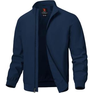 TBMPOY Men's Light Jackets Waterproof Bomber Work Jacket Causal Windbreaker Full Zip Golf Dress Outwear Coats (Large, Blue-02 Style)