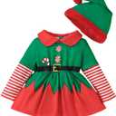 Toddler Baby Girls Christmas Outfits Long Sleeve Print Elf Romper Xmas Dresses Infant Fall Winter Clothes (6-12 Months, Green)