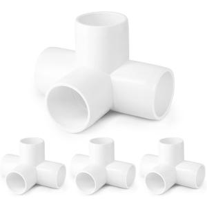 4 Way PVC Pipe Fittings 1 Inch, Zernmiarder White PVC Elbow Corner Side Outlet Tee Fitting, SCH40 Furniture Grade Pipe Connectors - Fits 1" Polyvinyl Chloride Pipes, 4 Pieces