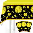3Pcs Softball Plastic Tablecloth, 54 x 108 Inch Waterproof Sport Themed Table Cover, Softball Party Decorations for Baby Shower, Boys Girls Birthday, Sport Party Supplies