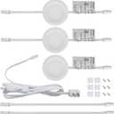 LUMILAND Wired LED Puck Lights 120V (2.7Wx3) Plug-in Lighting Warm White, LED Cabinet Light for Kitchen Can Be Surface Mount or Recess Mount, White