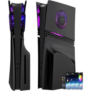 Faceplate for PS5 Pro Disc Edition with RGB Light Strip and Dust Filter with Cooling Vents DOBEWINGDELOU 400+ Effects LED Light Ring Console Face Plate Cover DIY Decoration Kit Accessories Black (Blalck)