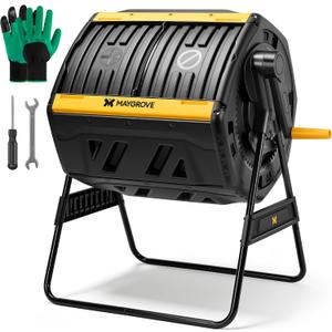 Maygrove Outdoor Compost Bin 53 Gallon, Dual Chamber Large Compost Tumbler for Garden Backyard, with 360 Rotating, Sliding Doors & Solid Steel Frame