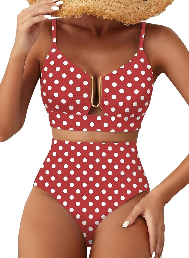Herseas Womens 2 Piece High Waisted U Wire Bikini Set Floral Print Swimsuit Crisscross Back Bathing Suit Beach Swimwear, XL