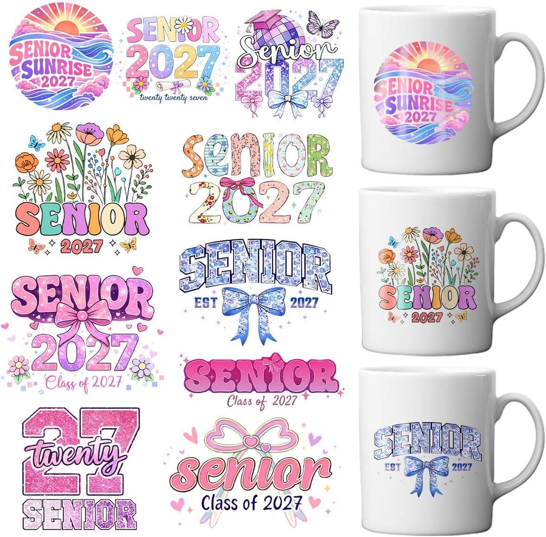 Senior 2027 UV DTF Stickers Pack, Class of 2027 Graduation Decals for High School Students, UV DTF Cup Wraps for 16 oz Glass, Motel Keychain, Bottle, Laptop, Gift College Student Decoration, 2in