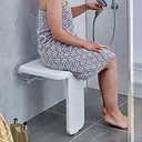 Folding Shower Seat Wall Mounted,FDOSE-POERRY Fold Down Shower Seat and Shower Folding Seat for Seniors, Pregnants, Disableds, Maximum Load 660lb, White
