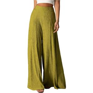GORGLITTER Women's Flowy Wide Leg Pants Boho Loose Elastic High Waisted Textured Palazzo Trousers Vacation Casual, S