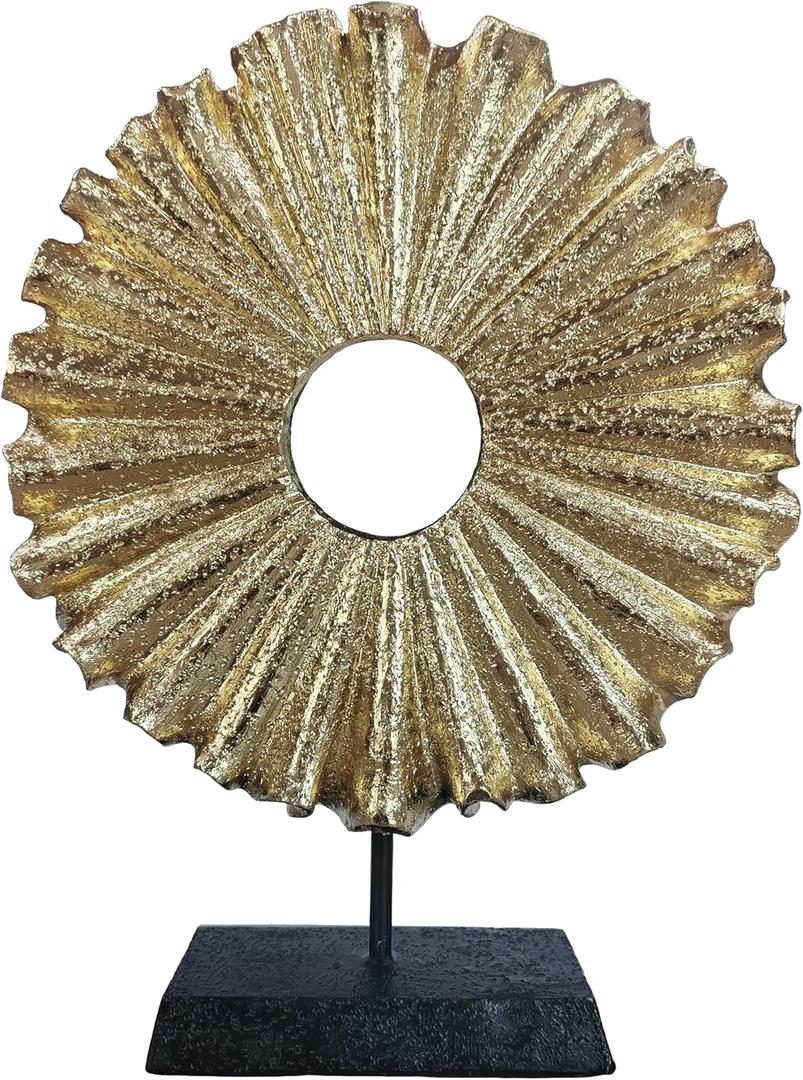 Modern Abstract Round Decorative Sculpture, Dining Living Room Desk Decor,Geometric Home Decor Statues,Shelf Top Decor Aesthetics, Coffee Tables or Office ShelvesGolden (14.17"golden)