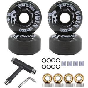 Skateboard Wheels 52mm 95A with Tool Set, Skateboard Bearings,Skateboard Tools Washers, Freestyle Skateboard Wheel Tips Street Skateboard (black)