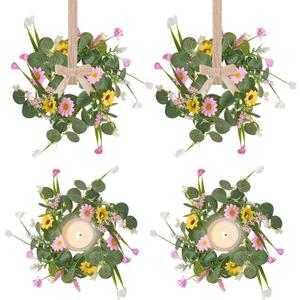 4Pcs Eucalyptus Wreath with Ribbon, 11.8" Mini Wreaths for Cabinets