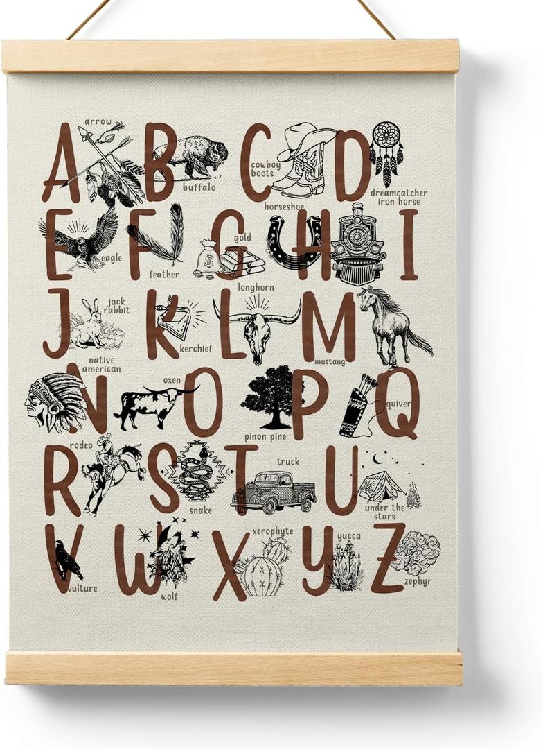Ryeolo Cowboy Alphabet Poster Hanger Frame 12.5x17 Inch, Cowboy & Cowgirl Hanger Frame, Western Nursery Decor