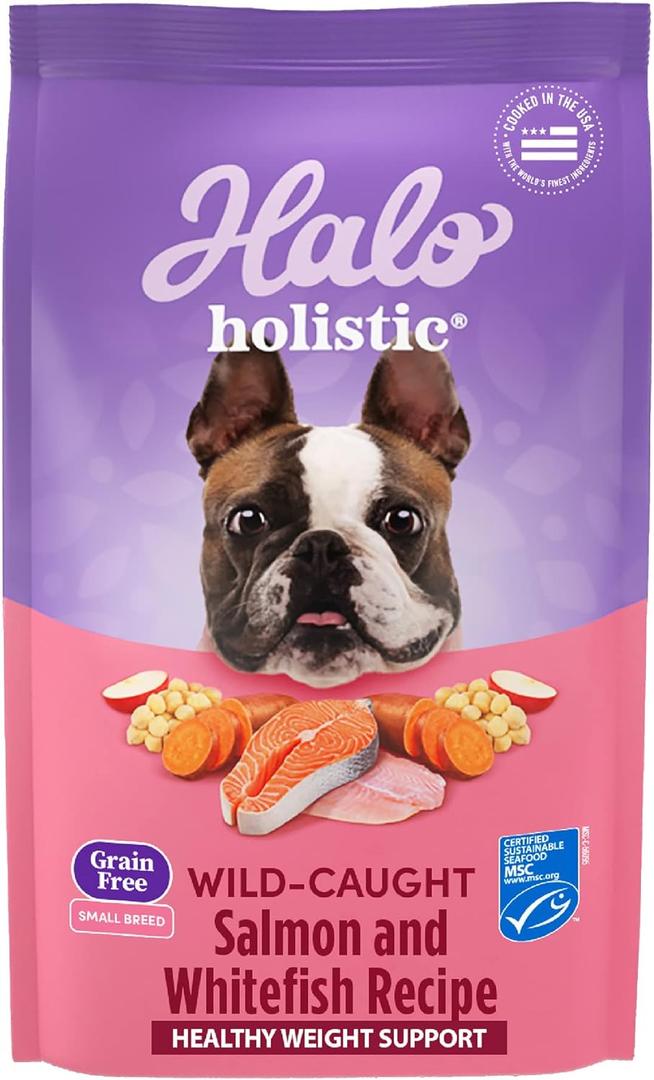 Halo Holistic Small Breed Dog Food, Wild Caught Salmon & Whitefish Recipe, Grain Free Dry Dog Food, for Healthy Weight Support, 3.5 lb Bag (3.5 Pound (Pack of 1))