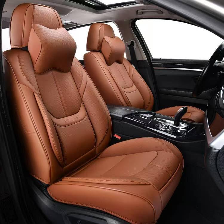 KIDYACWST Car Seat Covers Full Set FauxLeather,5 Seats Universal Seat for Cars,2023 Seat Cushion Protector Waterproof,Brown Leather Seat Set,Suitable SUV Trucks Seat Covers,Front Pair and Rear