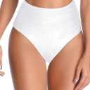 Tempt Me Women High Waisted Bikini Bottom Full Coverage Swimsuit Bottom (Small, White)