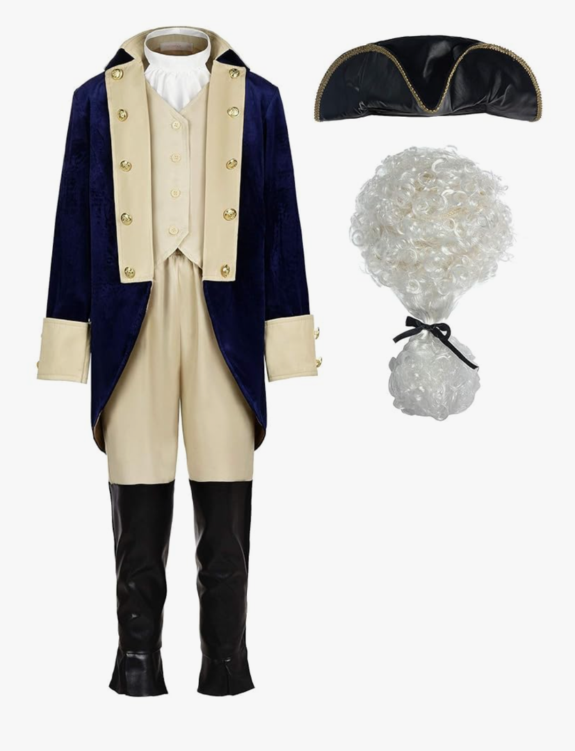 ReliBeauty Washington Costume Boys Hamilton American Colonial Uniform with Wig, Size 140