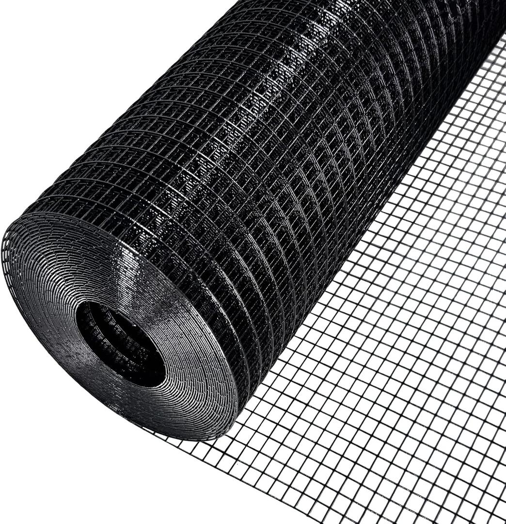 Black Hardware Cloth 48 in × 100 ft, 19 Gauge 1/2 inch Black PVC Vinyl Coated Welded Wire Fence Supports Poultry Netting Chicken Coop Cover Wire Fencing
