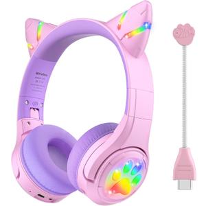 Riwbox CF9 Cat Ear Kids Bluetooth Headphones with LED Light Up,Safe 85dB Volume Limit,Built-in Mic&Boom Mic for Calls,Kids Wireless&Wired Headphones for Tablet/Airplane/School/Online Learning (Purple) Riwbox CF9 Cat Ear Kids Bluetooth Headphones with LED Light Up,Safe 85dB Volume Limit,Built-in Mic&Boom Mic for Calls,Kids Wireless&Wired Headphones for Tablet/Airplane/School/Online Learning (Purple)