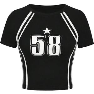 SOLY HUX Girl's Number Graphic Jersey Crop Top Short Sleeve T-Shirts Tight Fitted Graphic Tees