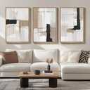 Large Framed Neutral Abstract Wall Art for Living Room, Set of 3 Modern Black and White Beige Canvas Prints Paintings Artwork for Walls, Minimalist Pictures for Bedroom Hallway Wall Decor 24x36 In, 24" W X 36" H X,  3pcs