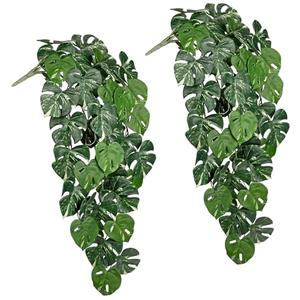 UV Resistant Artificial Hanging Plants Set of 2, 33" Fake Hanging Plants Realistic Monstera Leaf, Long Faux Hanging Plant Artificial Greenery Decor for Outdoor Garden Patio & Indoor Living Room Decor