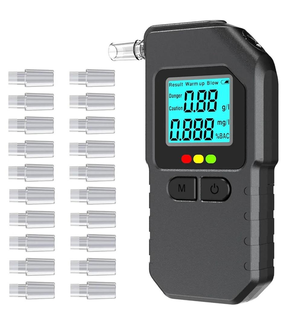 Breathalyzer, Portable BAC Tester with Digital LCD Display, Personal Breath Alcohol Device with 20 Mouthpieces, Compact Handheld Monitor for Home, Travel, Parties, Car, Easy Use