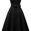 DRESSTELLS Women's Cocktail Dresses, Formal Wedding Guest Modest Church Vintage Tea Party Midi Evening Dress (Black, XXL)