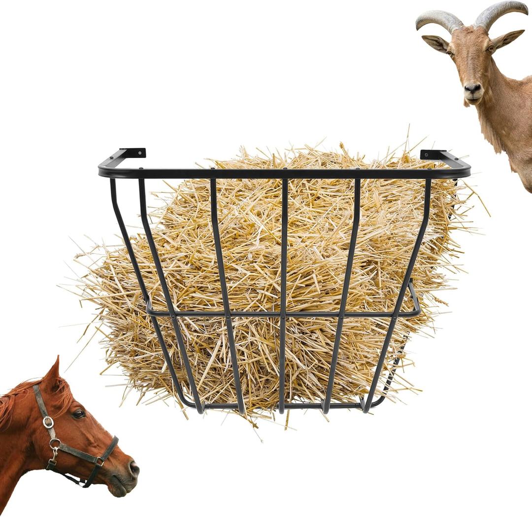 Wall Mount Hay Rack 27 Gallon Multiple Sided Goat Hay Feeder Heavy Duty Iron Wall Trough for Sheep Livestock Cattle in Farm Effortless Installation 31.5"*15.3"* 24.2"
