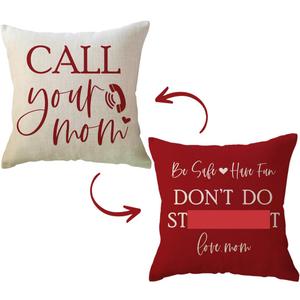 ULOVE LOVE YOURSELF Call Your Mom Throw Pillow Covers 1818" Funny Reversible Cushion Covers Have Fun Be Safe Children Dorm Room Decor Graduation Gift Fun College Pillowcases for Sofa Couch (Red)