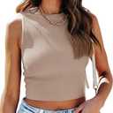 Ezbelle Women's Summer Tank Tops Sleeveless Ribbed Knit Shirts Cropped Sweater (M)