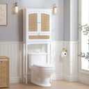 Spirich Over The Toilet Storage Cabinet with Rattan Doors, Over Toilet Bathroom Organizer with Tilt-Out Cube and Adjustable Shelf