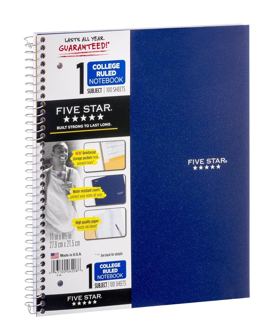 Five Star Wire Bound Notebook 11 In. X 8.5 In. blue