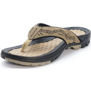 WHITIN Men's Flip Flops | Outdoor Thong Sandals | Arch Support | Slip Resistant (11, Khaki)