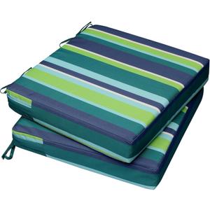 AAAAAcessories Outdoor Seat Cushions for Chairs, Waterproof, Fade-Resistant, 20" x 18" x 3", Patio Furniture Replacement Cushions, Set of 2, Stormy Teal Coastal Stripe