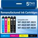 Remanufactured Replacement for 822XL Ink Cartridges Combo Pack for Workforce Pro WF-4830 WF-4833 WF-4834 WF-3820 WF-3823 WF-4820 Printer (5 Pack)