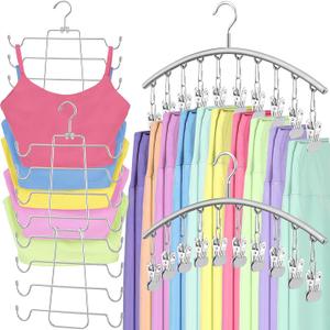 TomCare 2 Pack Tank Top Hanger and 2 Pack Leggings Organizers Space Saving Sport Bras Organizer Metal Yoga Pants Hangers with 20 Clips Hanging Closet Organizers and Storage, Grey (Gray)