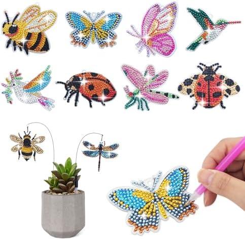 SWATOM 10PCS Diamond Art Kits for Adults for Garden Decor with Butterfly, Hummingbird, Ladybug, Bee, Dragonfly Iron Wire Swaying Diamond Painting Dotz Ornaments Kits for Indoor Outdoor Yard